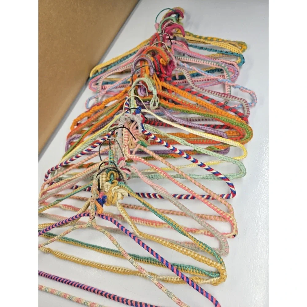 Vintage Lot Of 24 Hand Made Knit Colorful Granny Yarn Crochet Wire Hangers